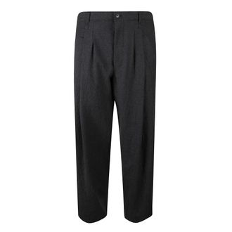 Giorgio Armani Straight Trousers, male, Blue, Size: L Single-Pleat Trousers