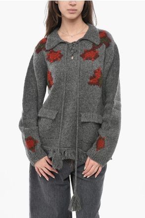 Baziszt Pullover with Collar, Polo and Fringed Hem size L