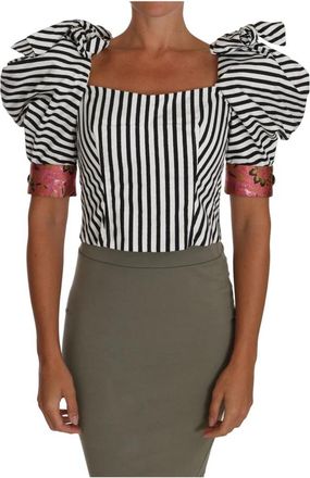 Dolce & Gabbana Korte Top met Kristal Knopen - Dames - Blouses - Veelkleurig - 2XS - Katoen - Overhemden