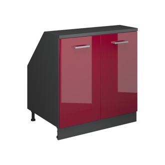 Vicco Armario De Cocina Para Techo Inclinado R-line, Rojo De Alto Brillo, 80 Cm Con 2 Puertas, 60 Cm De Profundidad, Vicco