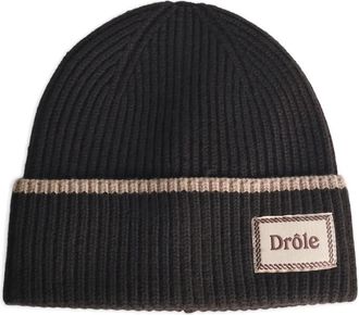 Dr&ocirc;le de Monsieur Gestreept wollen muts met contrasterende kleuren- geweven label en geribbelde gebreide afwerking - Heren - Hoeden - Bruin - ONE Size - Wol - Accessoir