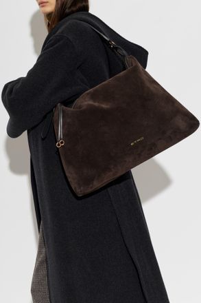 Etro Suede Hobo L Bag, Womens, Brown