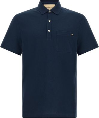 Valentino Dark Blue Solid Shirt Collar Polo