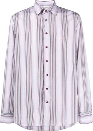 Etro logo-embroidered striped shirt - men - Cotton - 43 - Pink