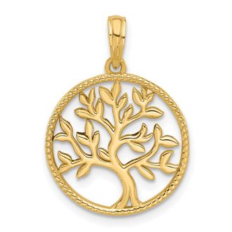Diamond2Deal 14k Yellow Gold Polished Circle with Tree Charm