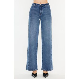 Kancan Kenya High Rise Wide Leg Flare Jeans in Medium Wash at Nordstrom, Size 27