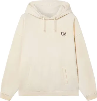 Golden Goose Cream Relaxed-Fit Hoodie with Drawstring and Ribbed Details