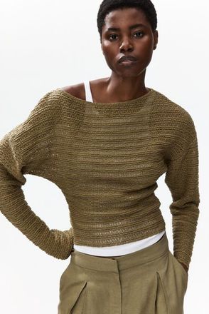 H&M Textured-knit Top in Dusty Khaki Green at Nordstrom, Size X-Small
