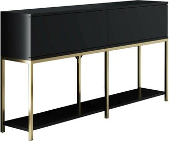 Dmora Credenza Altair, Buffet da soggiorno, Madia da salotto, Dispensa da cucina, 150x30h80 cm, Nero e Oro, con imballo rinforzato, con imballo rinforzato
