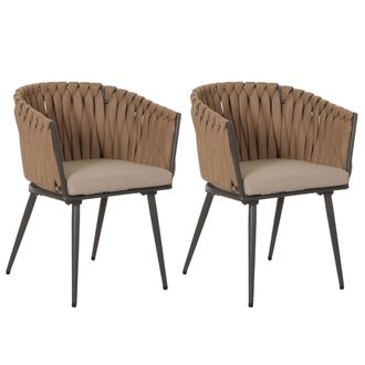 Hhg [nunca Usado] Lote De 2 Sillas De Comedor De Aluminio Hhg-418, Reposabrazos De Silla De Interior, Tejido De Cuerda De Olefina Cuerda, Coj&iacute;n Beige Marr