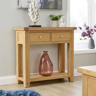 Home Source Industries Melbourne 2 Storage Drawers Hallway Console Table Solid Wooden Oak Top in Light Oak