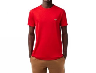 Lacoste Short Sleeve Crew Neck Pima Cotton Jersey T-Shirt In Red