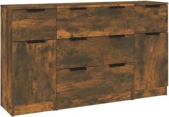 vidaXL 3 Piece Sideboard Set Smoked Oak Engineered Wood Vidaxl