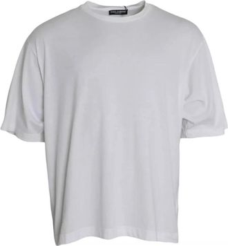 Dolce & Gabbana Wit Katoenen T-shirt met Ronde Hals en Korte Mouwen - Heren - T-shirts - Wit - 5XL - Katoen - Tops