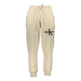 Calvin Klein Sweatpants, male, Beige, Size: XL Sporty Beige Mens Pants Embroidered