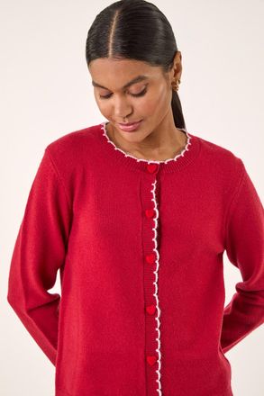 Roman Heart Button Scallop Edge Cardigan