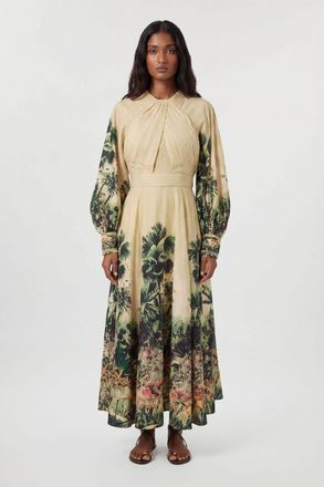 Karen Millen Womens Petite Botanical Print Woven Balloon Sleeve Maxi Dress - Green - Size 10 UK