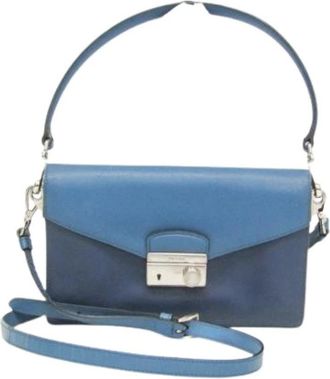 Prada Pre-owned Saffiano Schoudertas - Dames - Vintage Handtas - Blauw - ONE Size - Leer - Vintage