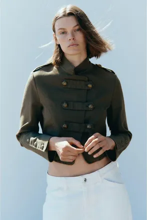 H&M Short Cotton Jacket in Dark Khaki Green at Nordstrom, Size X-Small