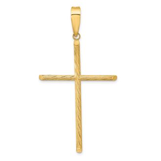 Diamond2Deal 14k Yellow Gold Polished Textured Fancy Cross Pendant