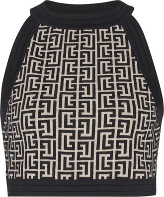 Balmain Monogram gebreide top - Dames - Tops zonder mouwen - Zwart - XS - Wol - Tops
