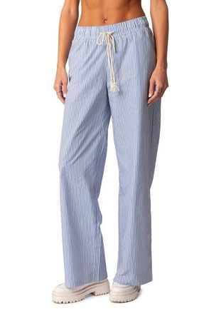 Edikted Stripe Wide Leg Drawstring Cotton Pants in Blue at Nordstrom, Size X-Small