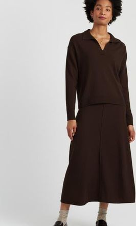 Chinti and Parker Wool Cashmere Blend V Neck Collared Sweater in Chocolate at Nordstrom, Size X-Small