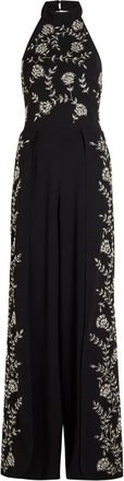 Alice & Olivia floral-embroidered jumpsuit - women - Recycled Polyester/Polyester/Elastane - 8 - Black