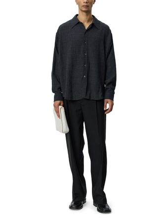 Mfpen Oversized Checkered Shirt With Classic Collar And Textured Fabric
