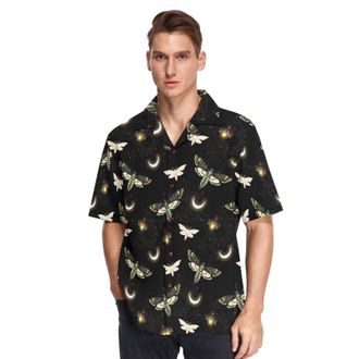 Alaza Hawaiian Shirts for Men Adult, Death Moth Butterfly Mens Shirts Shortsleeve Summer Hawaiian Casual Shirts Beach Shirt, L