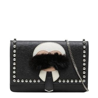 Fendi Pre-owned Karlito Studs Leren Bont Kettingportemonnee - Dames - Pre-owned - Zwart - Maat: ONE Size Leer