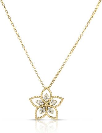 Roberto Coin 18K Yellow Gold Vernazza Small Open Frame Diamond Flower Necklace 7773683AY17X