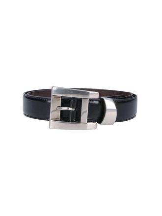 Versace Black Rectangular Buckle Leather Belt