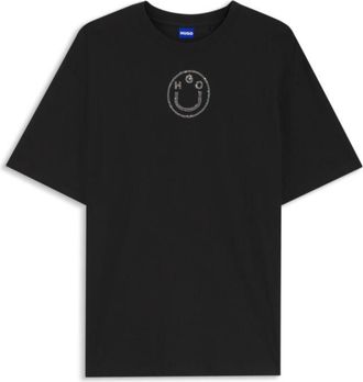 HUGO BOSS Cotton-jersey T-shirt with rhinestone Happy HUGO