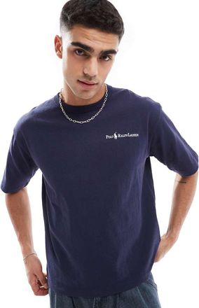 Polo Ralph Lauren T-shirt comoda pesante blu navy con scritta del logo e giocatore di polo
