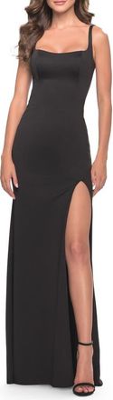 La Femme Simple Chic Long Jersey Gown with Square Neckline in Black at Nordstrom, Size 16