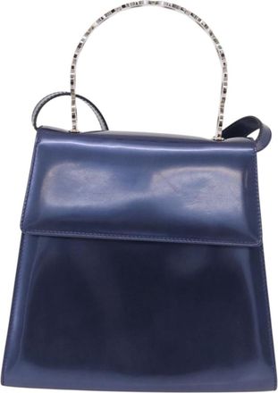 Ferragamo Gancini Envelope Top Handle Leather Navy Patent_Leather Handbag (Pre-Owned)
