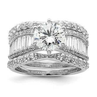 Diamond2Deal Sterling Silver Polished Rhodium-plated Cubic Zirconia Trio 3 Ring Set