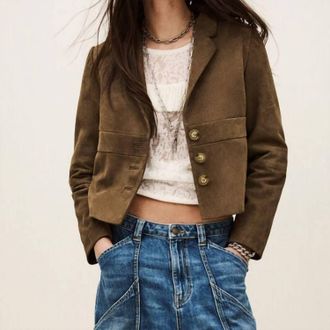 BA&SH Morfeo Suede Jacket In Olive