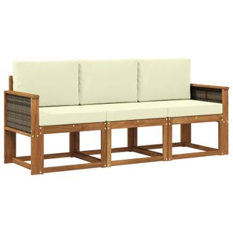 vidaXL Conjunto De Sof&aacute;s De Exterior Con Coj&iacute;n 3 Pcs Natural Y Crema Vidaxl