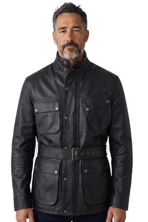 Infinity Leather Mens Black Lamb Leather Safari Parka Jacket - Dresden