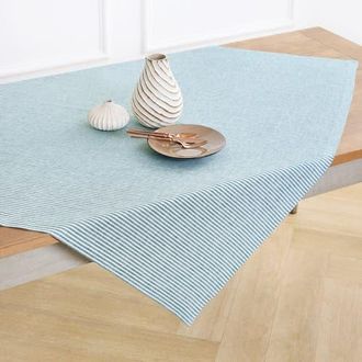 Solino Home Linen Table Throw - Narrow Stripe, 52 x 52, 52 x 52 in Rainforest And White at Nordstrom, Size Small