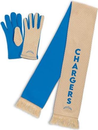 WEAR by Erin Andrews Womens WEAR by Erin Andrews Los Angeles Chargers Tonal Microcheck Scarf & Glove Set in Tan at Nordstrom