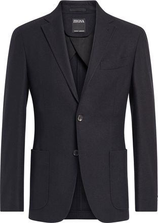 Ermenegildo Zegna Trofeo single-breasted cashmere jacket - men - Elastane/Cashmere/Wool/Cotton/Cupro - 46 - Black