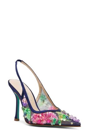 Betsey Johnson Eddie Pointed Toe Slingback Pump in Navy Multi at Nordstrom, Size 5.5
