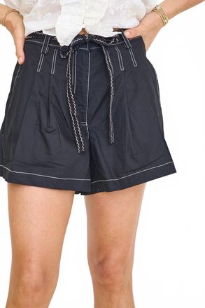 Moon River Belt Tie Contrast Detail Pleated Mini Shorts