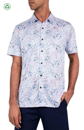 Con.Struct Regular Fit Splatter Print Recycled Performance Golf Button-Down Shirt in White at Nordstrom, Size Xx-Large