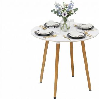 Relaxdays Mesa De Comedor Relaxdays, Redonda (al X &Oslash;) 75 X 80 Cm, Mdf Y Bamb&uacute;, 4 Personas, Estilo Escandinavo, Blanco/natural