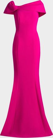 Teri Jon Off-Shoulder Stretch Crepe Mermaid Gown