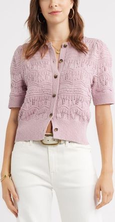Treasure & Bond Short Sleeve Pointelle Cardigan in Purple Shade at Nordstrom, Size Xx-Large